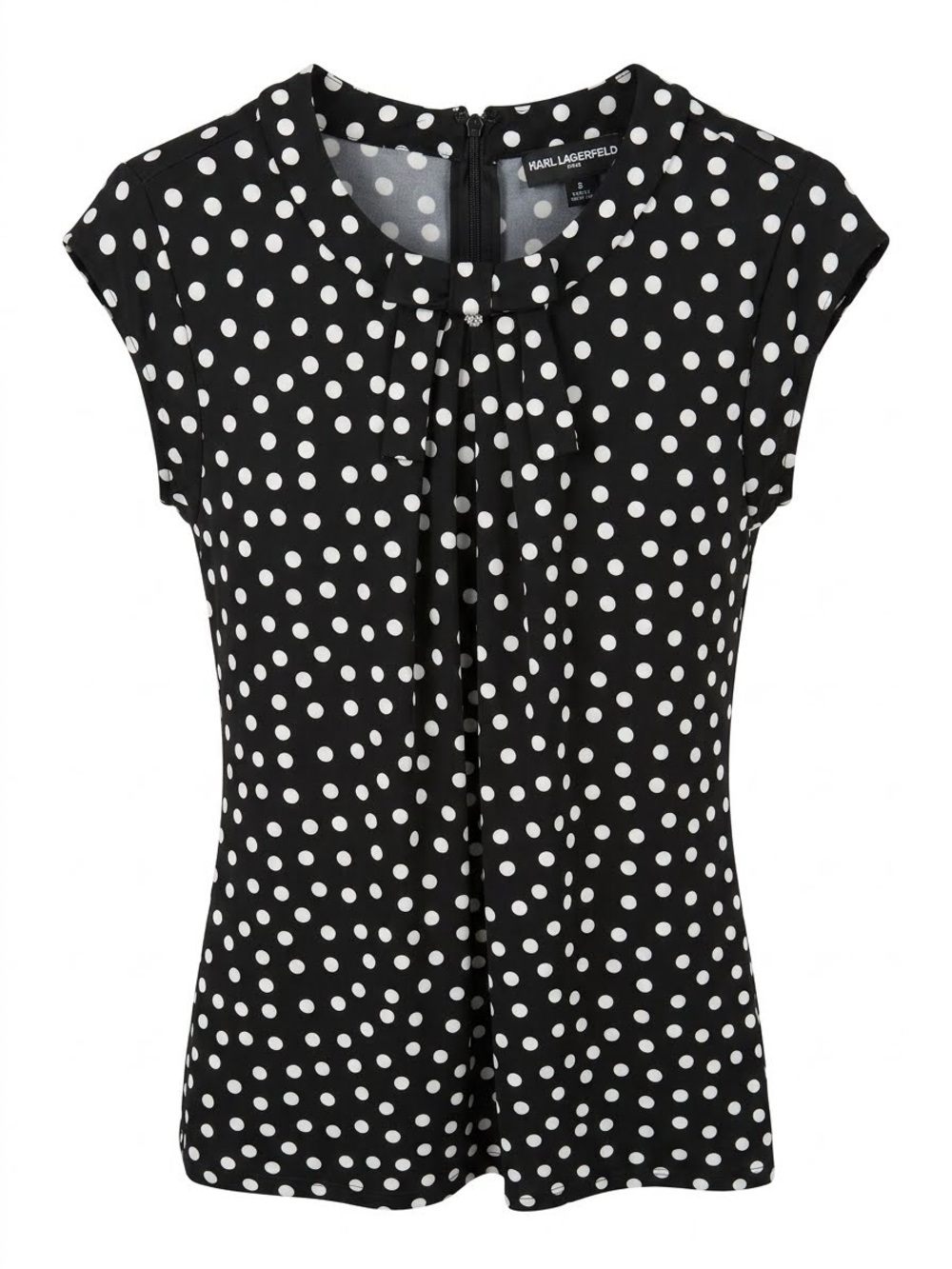 Karl Lagerfeld Black & White Polka Dot Cap Sleeve Top Size Small